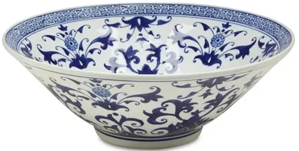 16" Floral Bowl - Blue/White