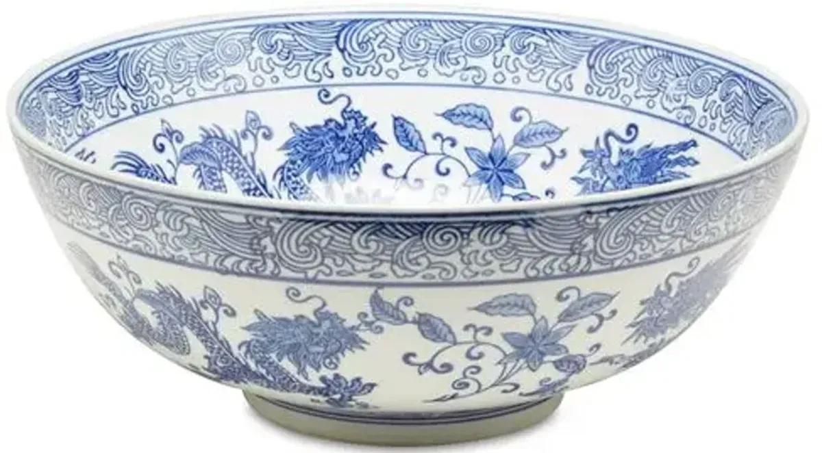 14" Dragon Bowl - Blue/White