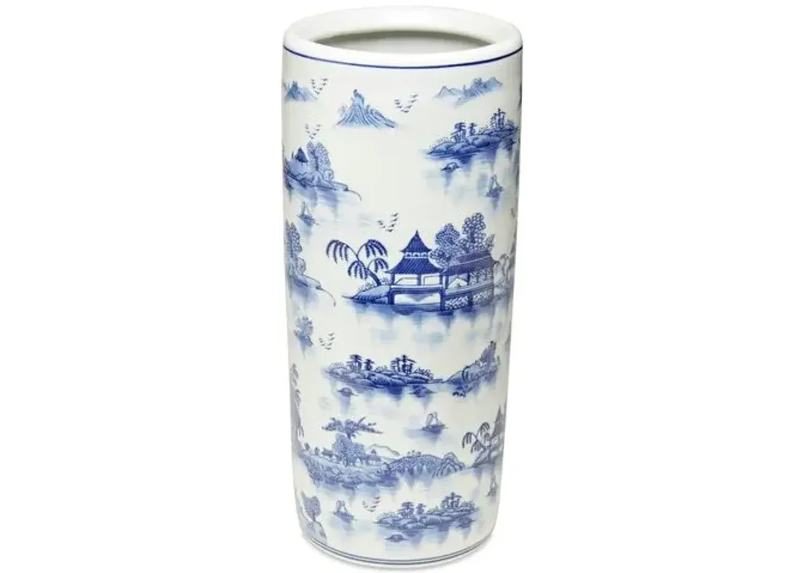 18" Chinoiserie Umbrella Stand - Blue