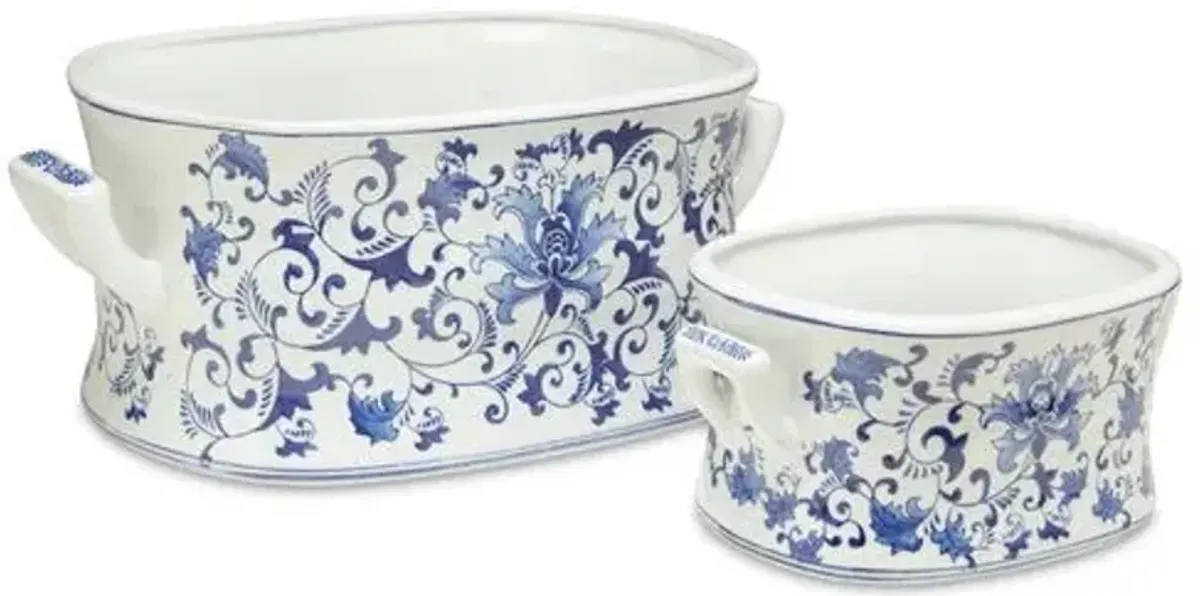 Asst. of 2 Floral Foot Baths - Blue/White