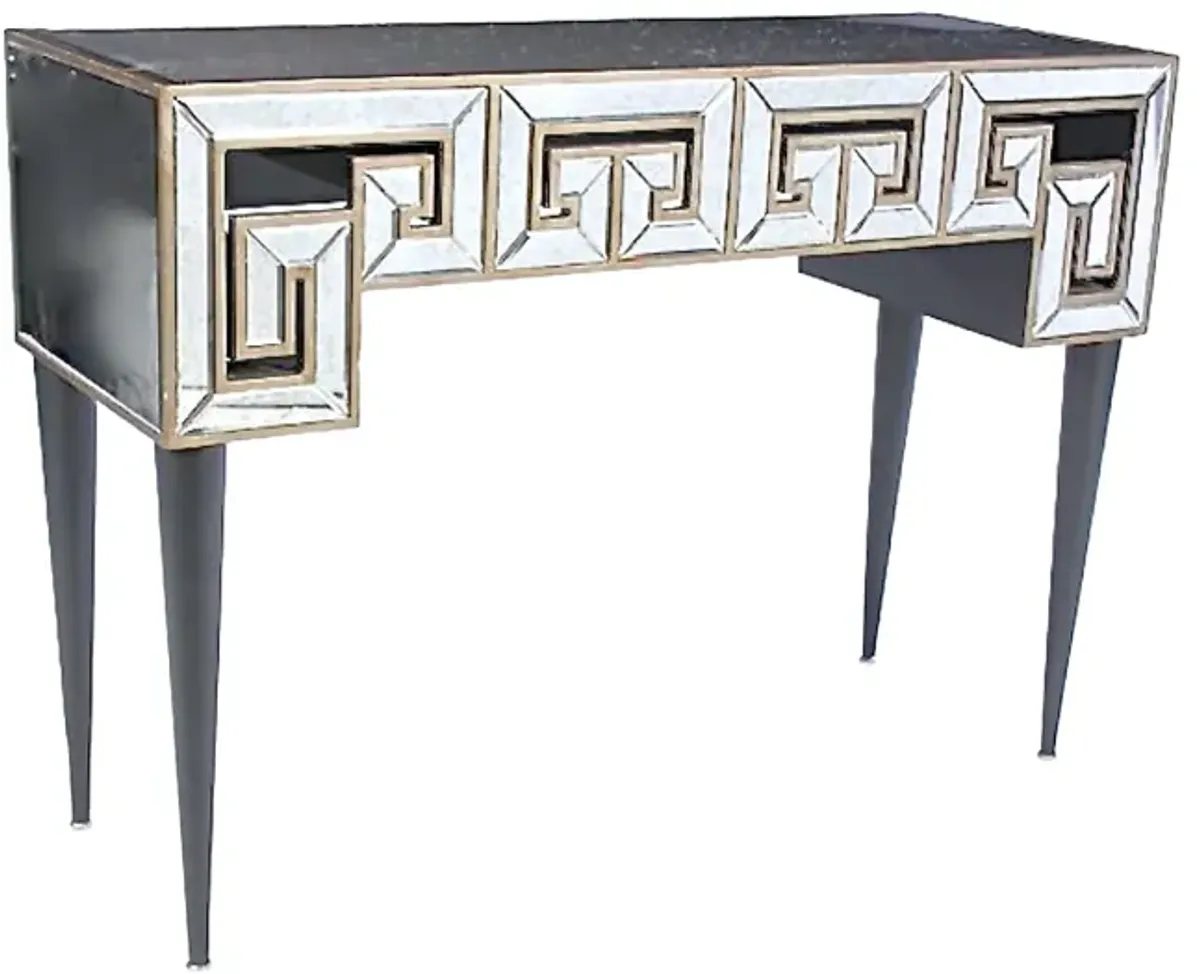 Mirrored Greek Key-Style Console - Vermilion Designs - Gray