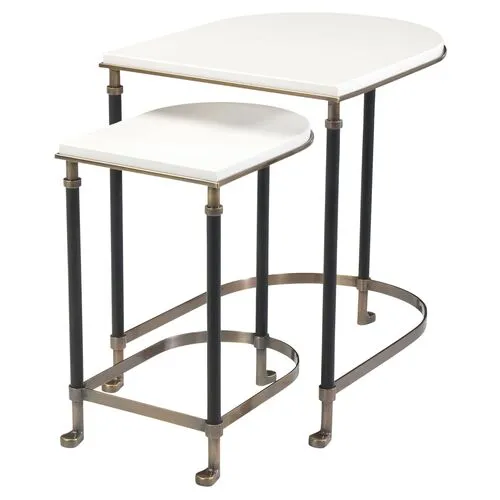 Torrance Leather Nesting Tables - White - Theodore Alexander - Ivory