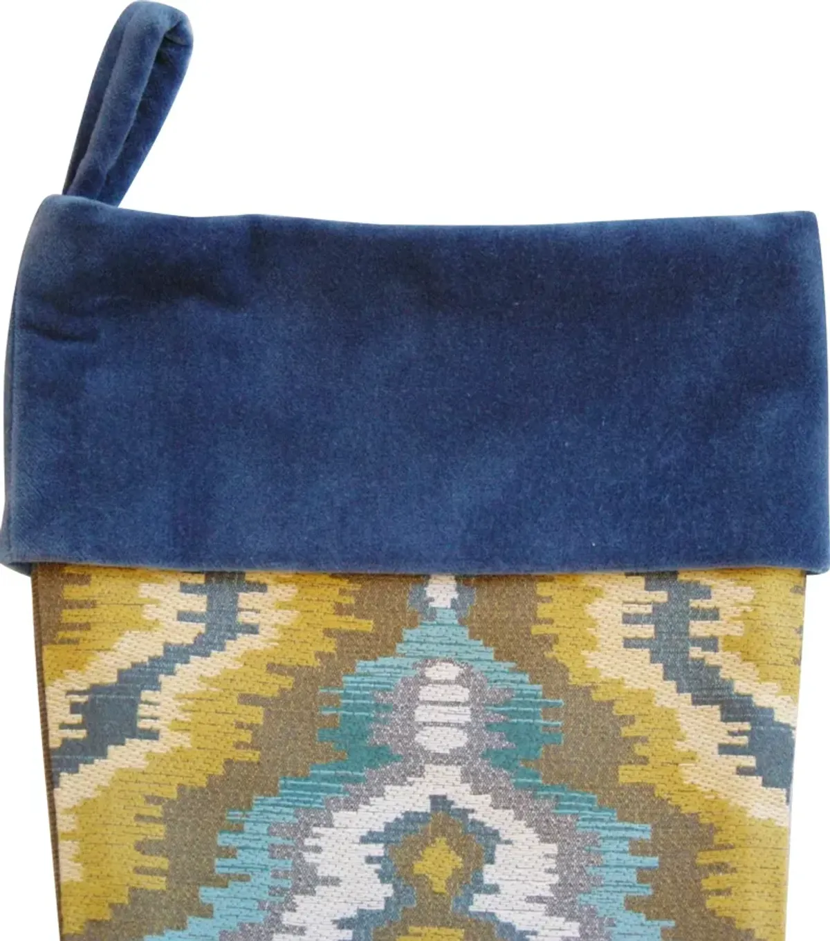 Woven Ikat & Velvet Christmas Stocking - Blue