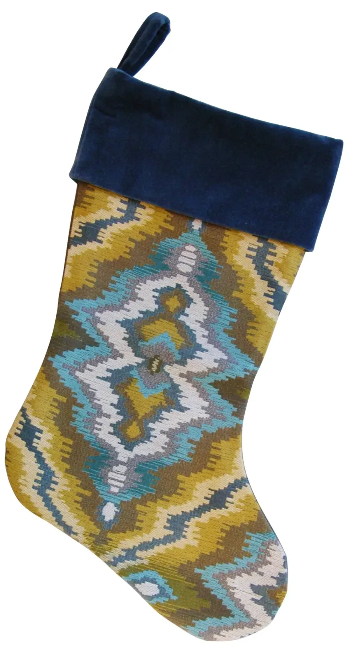 Woven Ikat & Velvet Christmas Stocking - Blue