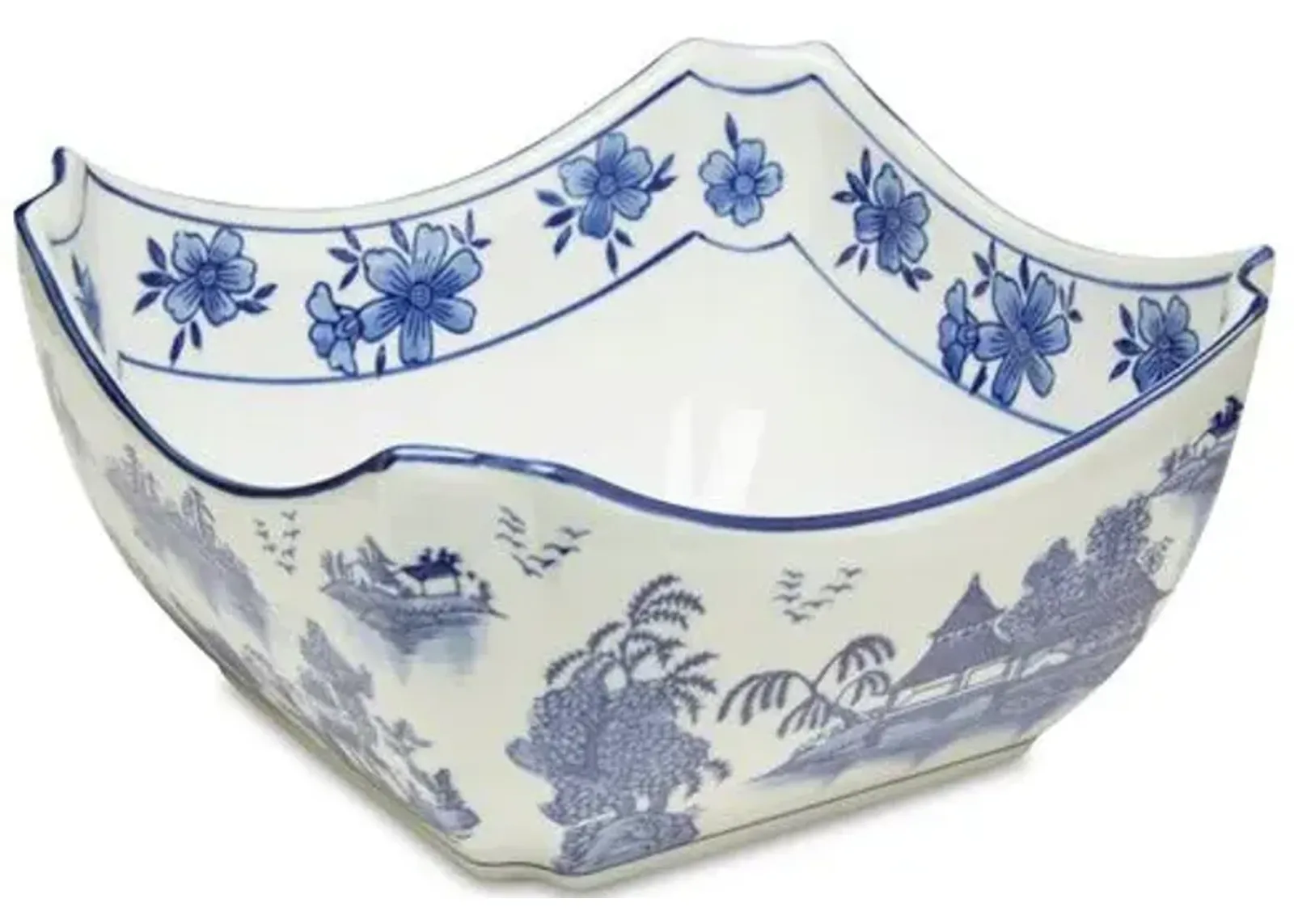 8" Square Chinoiserie Bowl - Blue/White