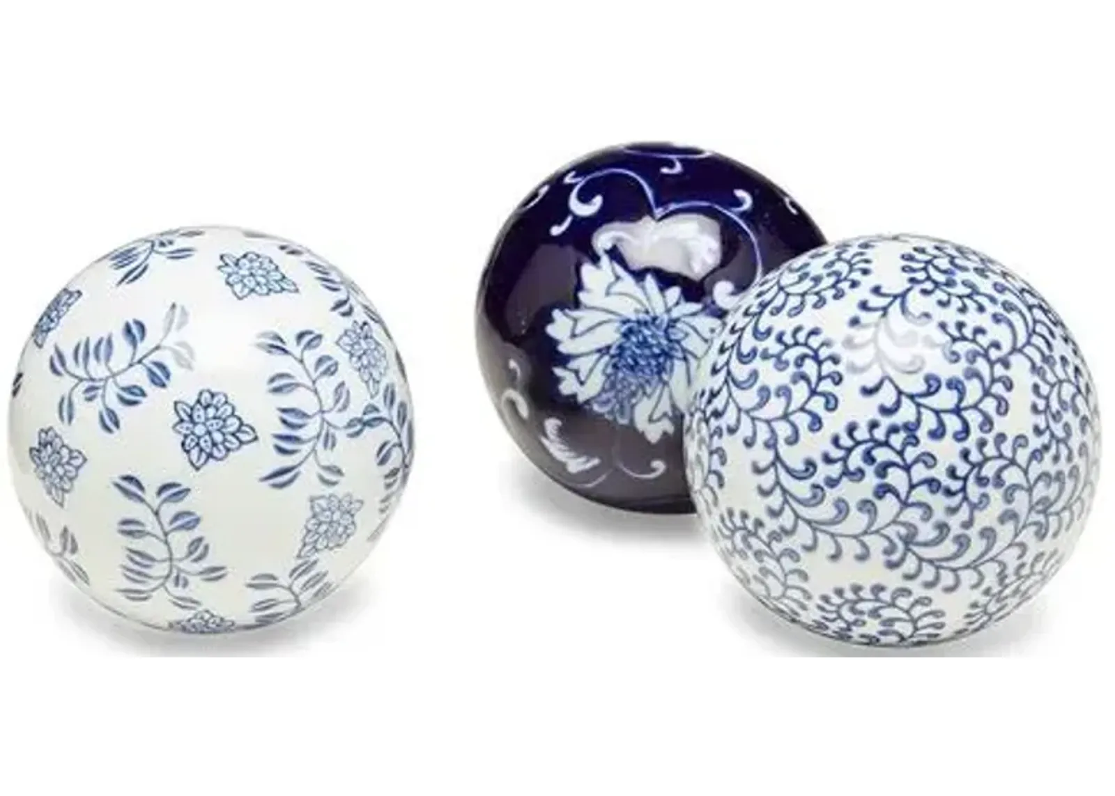 Asst. of 3 Floral Orbs - Blue/White