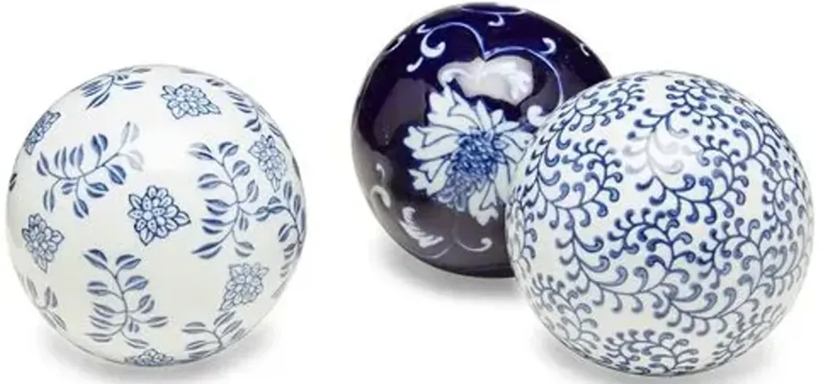 Asst. of 3 Floral Orbs - Blue/White