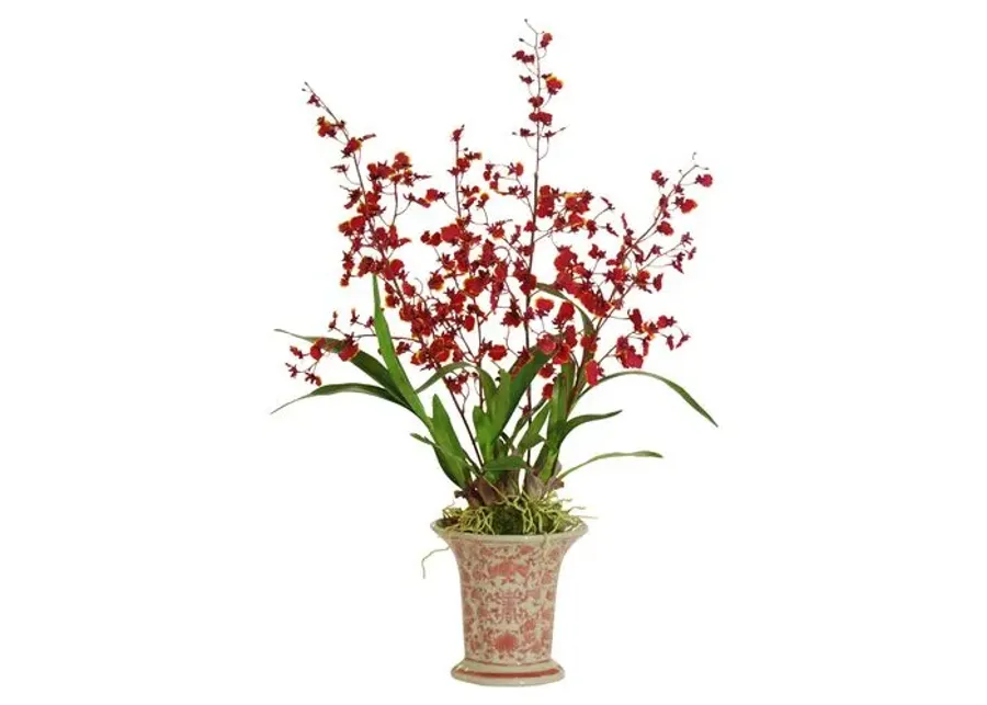 23" Dancing Oncidium in Vase - Faux - Red