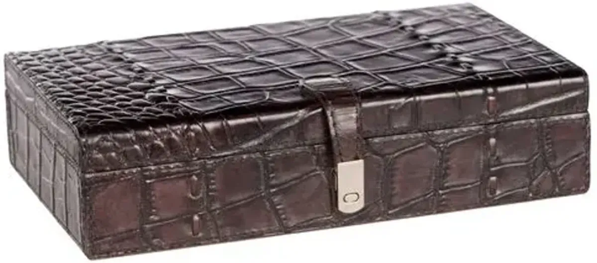 10" Leather Study Box - Dark Brown - Bradburn Home - Handcrafted