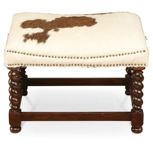 Ciei Cowhide Stool - Toffee/Cream - Handcrafted - Ivory