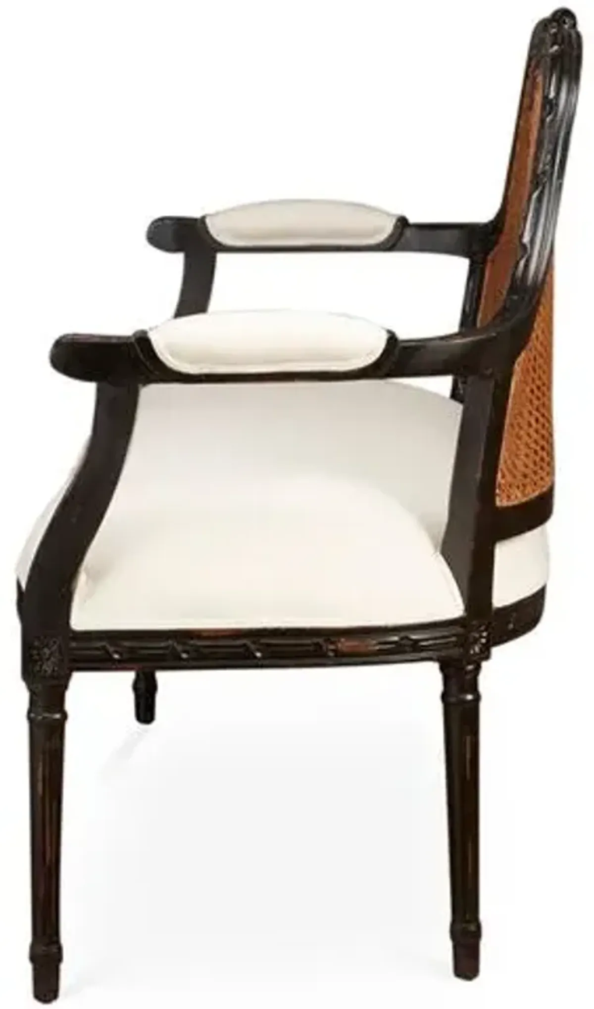 Serena Cane Settee - Black/White Linen - Handcrafted - Ivory