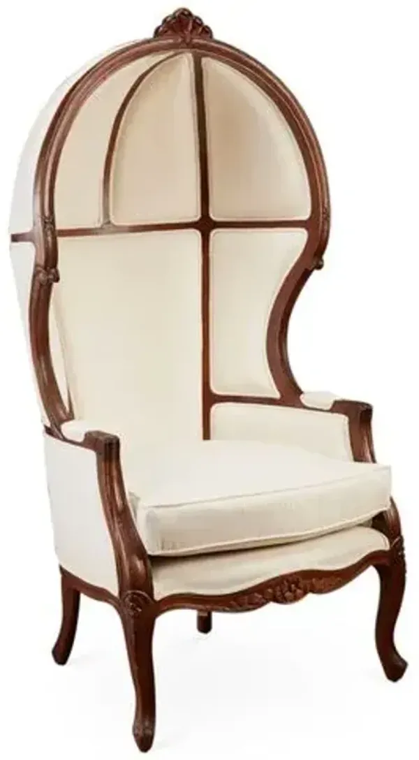 Mirabel Canopy Chair - Off-White Linen - Handcrafted - Ivory
