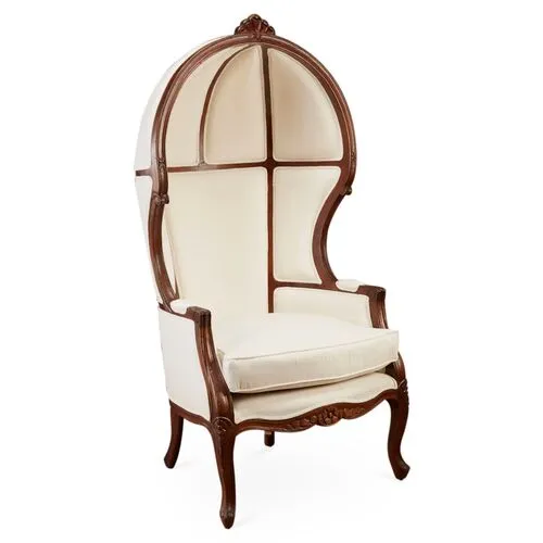 Mirabel Canopy Chair - Off-White Linen - Handcrafted - Ivory