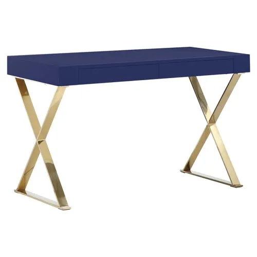 X-Leg Desk - Navy/Gold - Blue