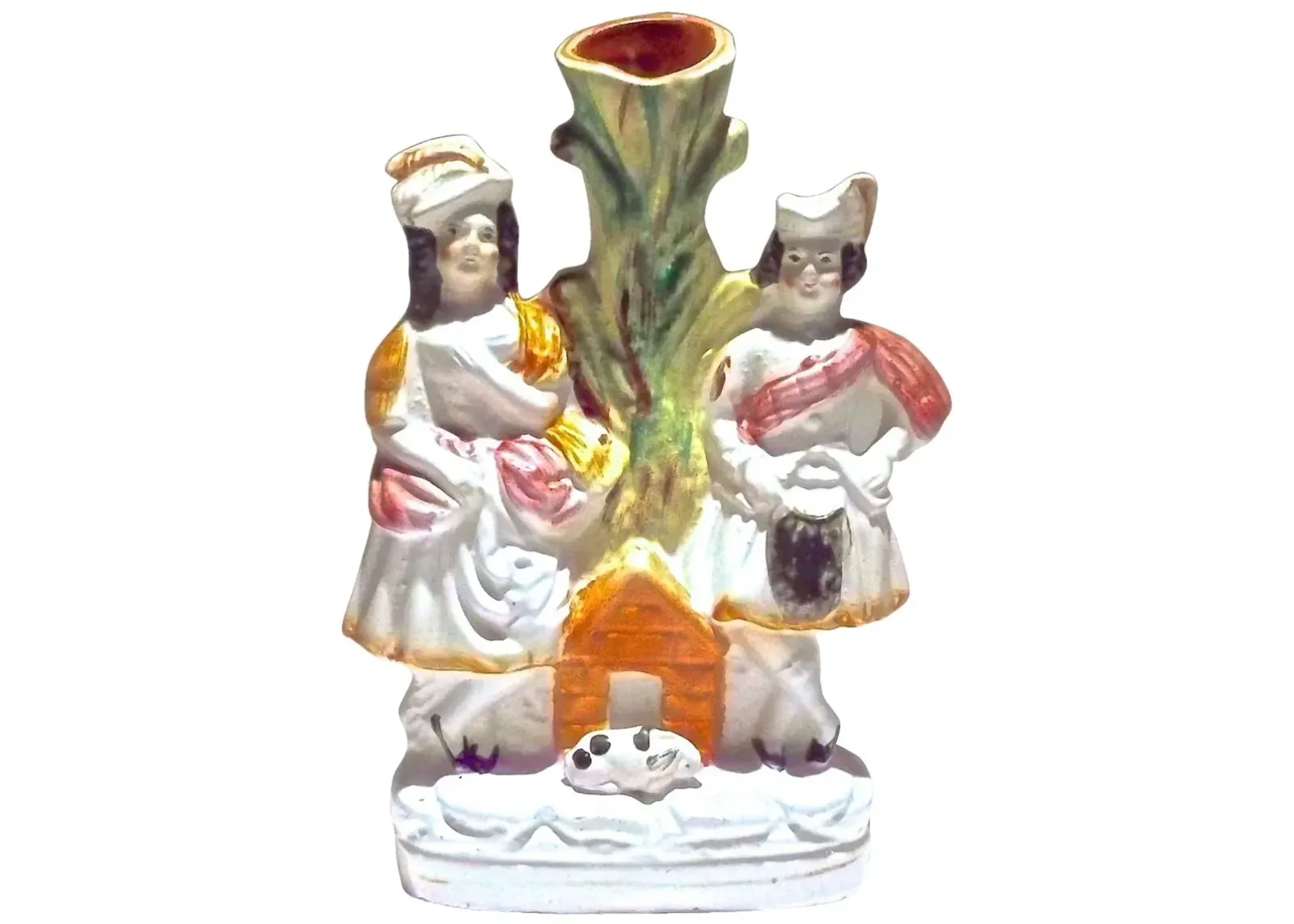 Staffordshire Couple & Dog Spill Vase - Vermilion Designs - Orange