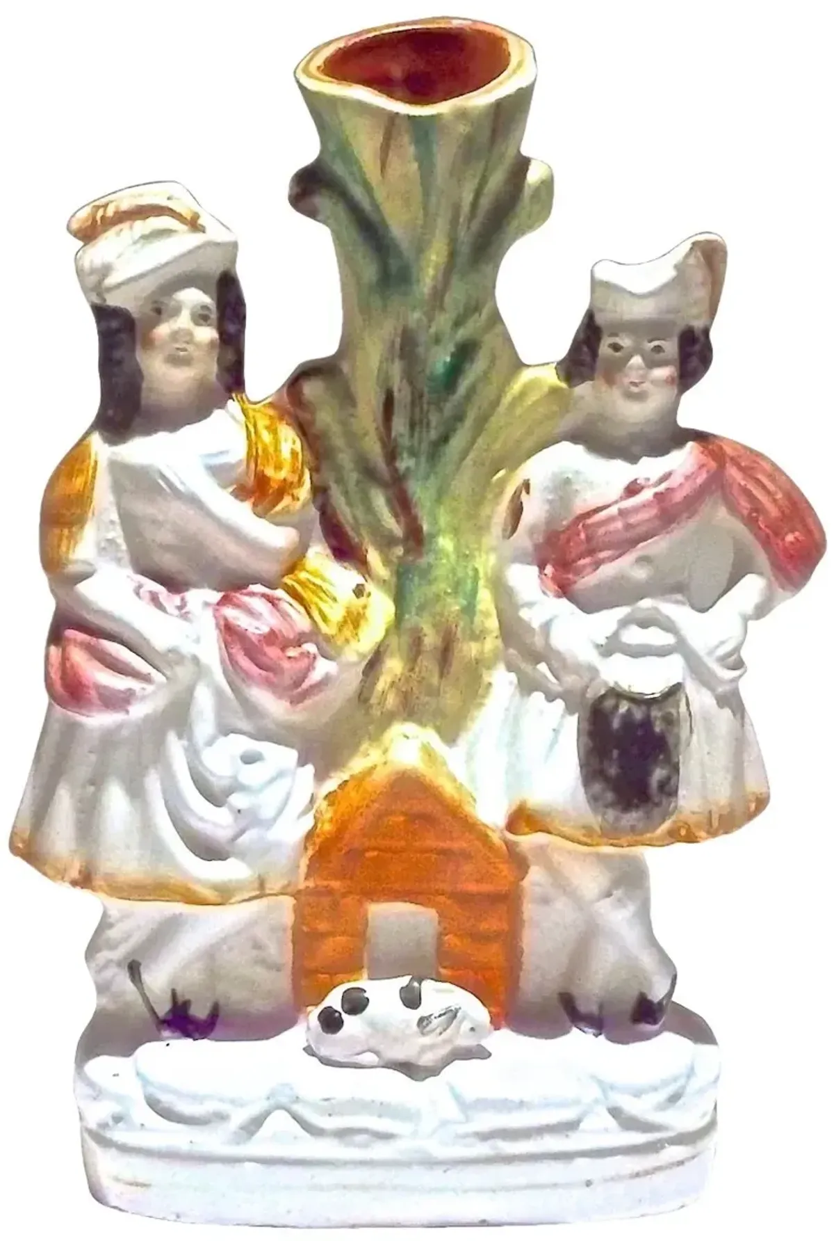 Staffordshire Couple & Dog Spill Vase - Vermilion Designs - Orange