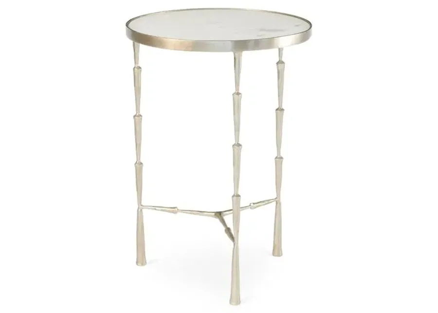 Spike Round Marble Side Table - Nickel - Global Views - Silver