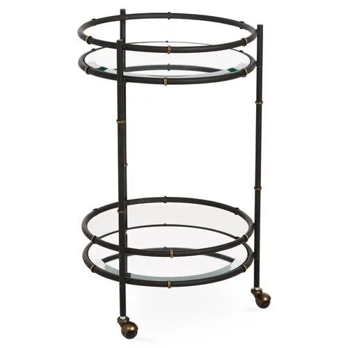 Bamboo Mirrored Bar Cart - Black/Gold