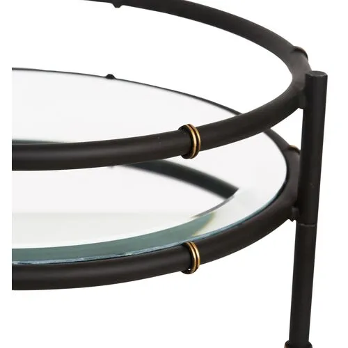 Bamboo Mirrored Bar Cart - Black/Gold