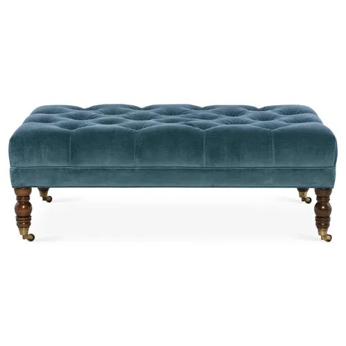 Anna Cocktail Ottoman - Ocean Blue Velvet - Miles Talbott - Handcrafted