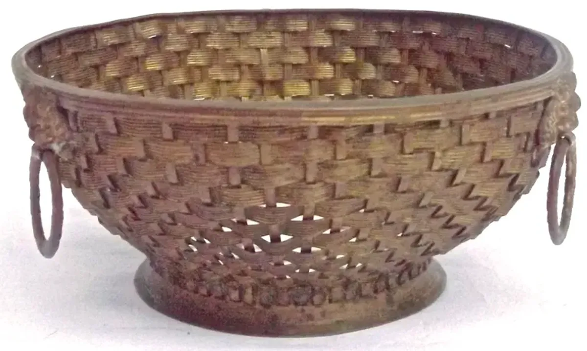 Antique Woven Brass & Porcelain Bowl - Vermilion Designs - Brown