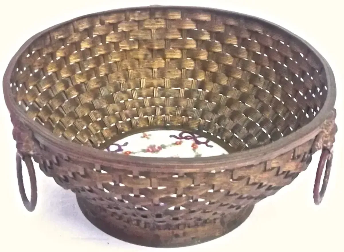 Antique Woven Brass & Porcelain Bowl - Vermilion Designs - Brown