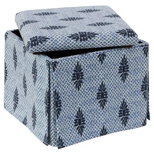 Anne Skirted Storage Ottoman - Boca Wedgewood - Handcrafted - Blue