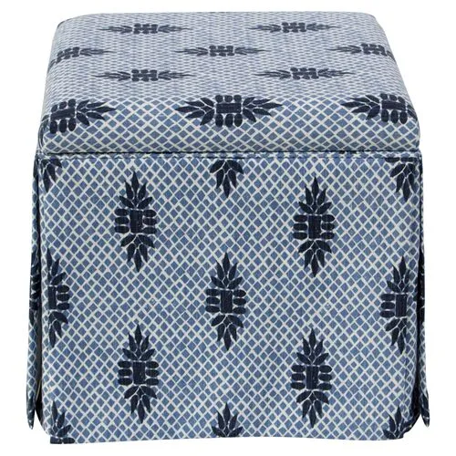 Anne Skirted Storage Ottoman - Boca Wedgewood - Handcrafted - Blue