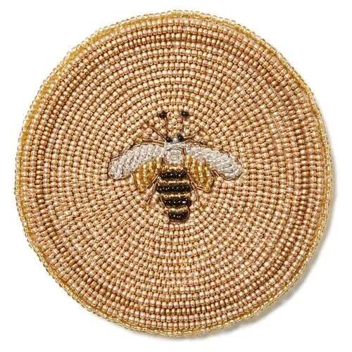 Set of 4 Beaded Bee Coasters - Joanna Buchanan - Beige