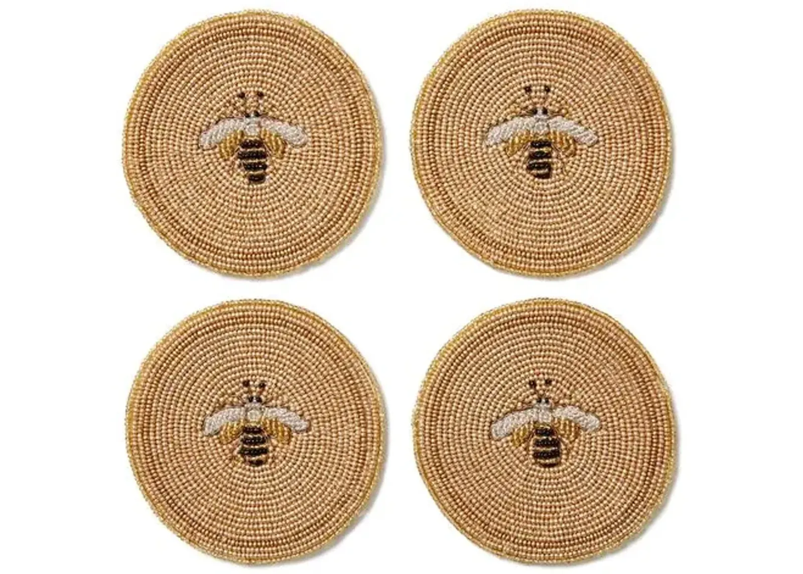 Set of 4 Beaded Bee Coasters - Joanna Buchanan - Beige