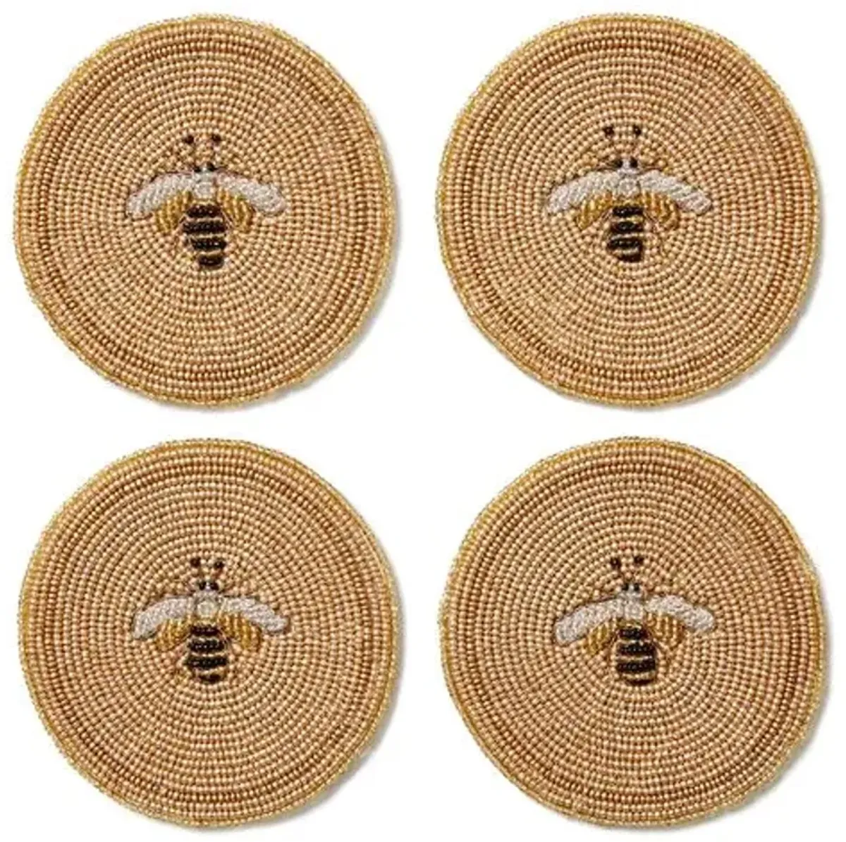 Set of 4 Beaded Bee Coasters - Joanna Buchanan - Beige