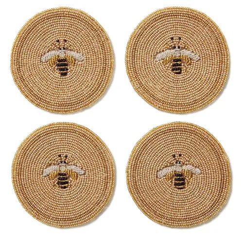 Set of 4 Beaded Bee Coasters - Joanna Buchanan - Beige