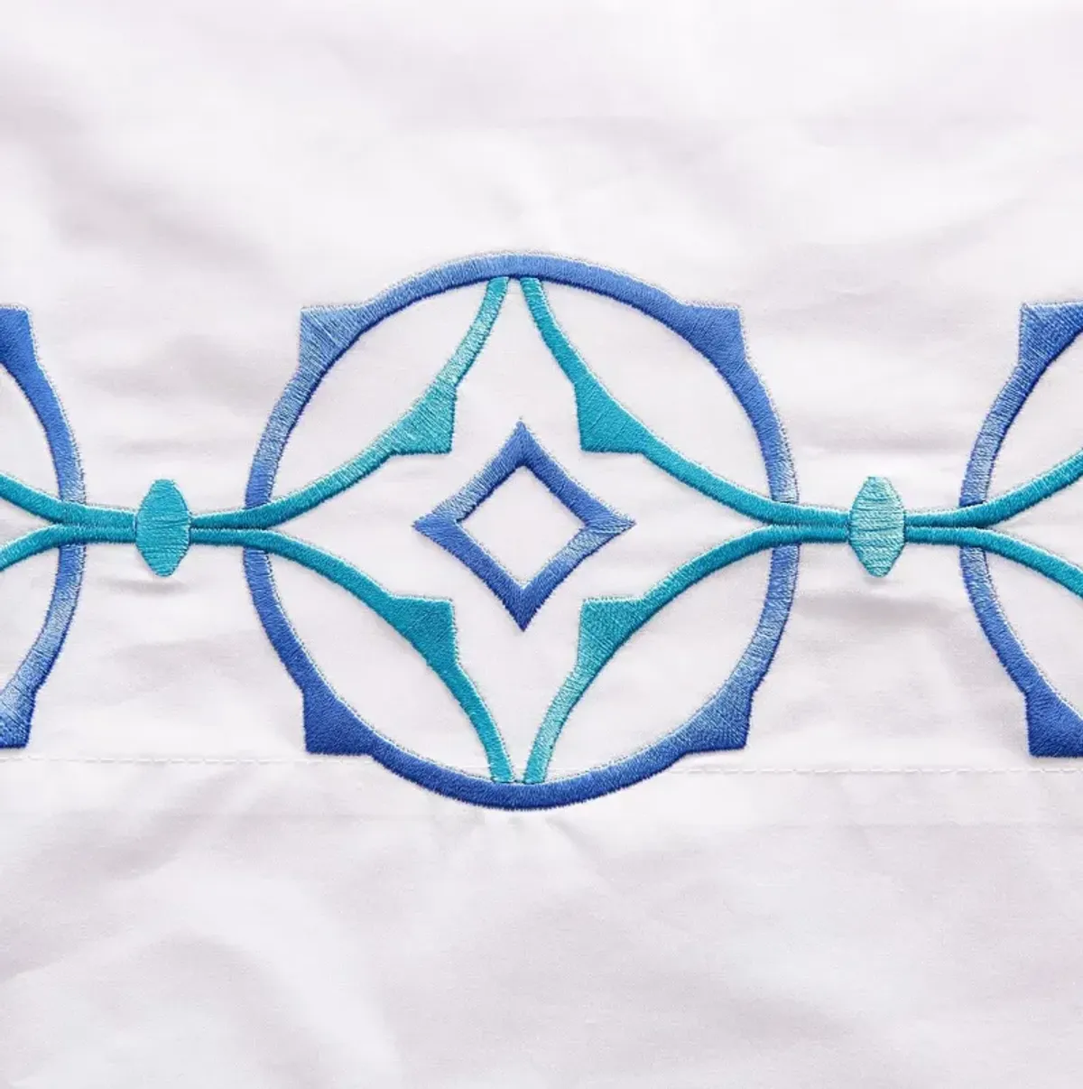 Tropez Sheet Set - Turquoise - Hamburg House - White, 300 Thread Count, Egyptian Cotton Sateen, Soft and Luxurious