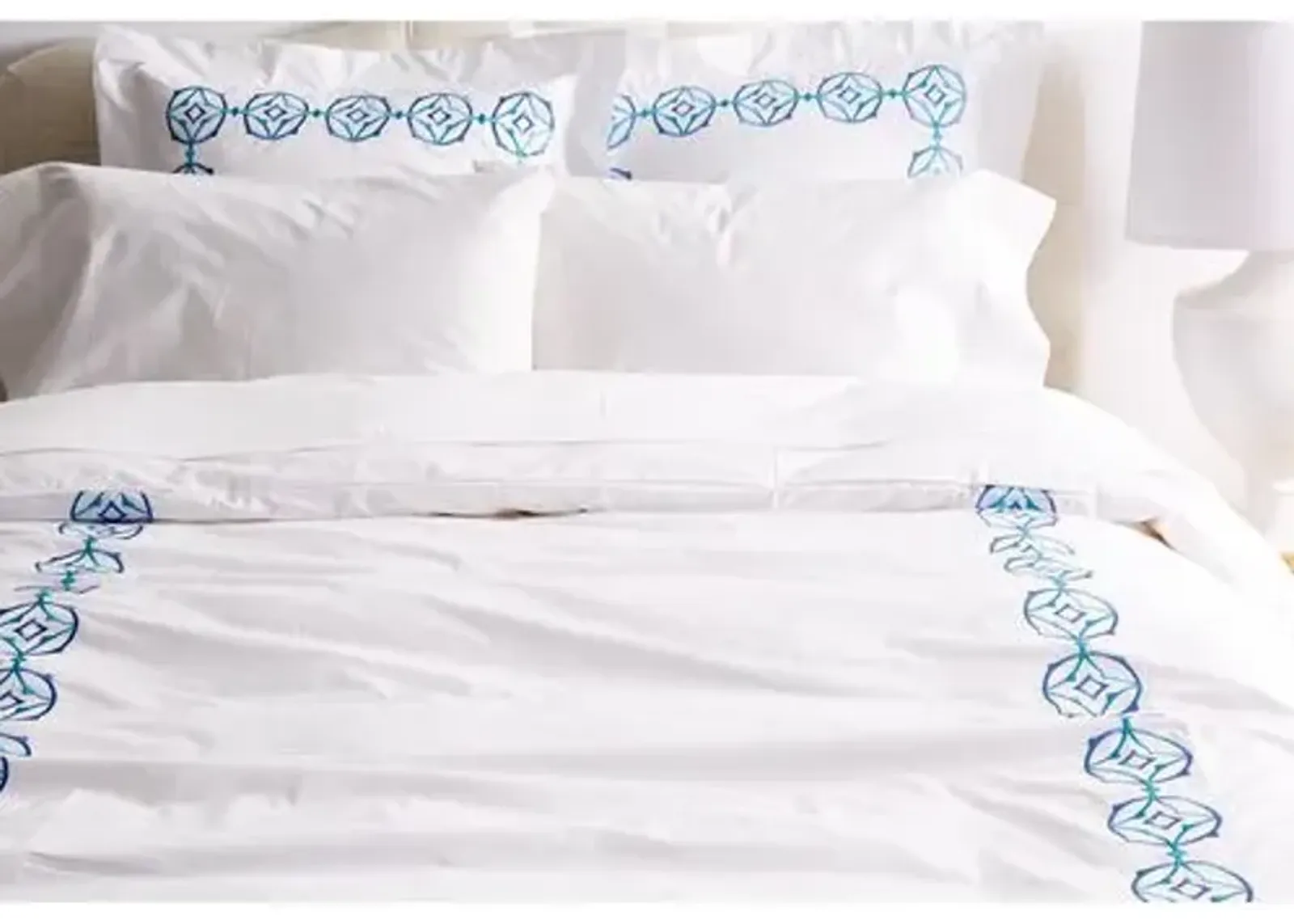 Tropez Duvet - Turquoise - Hamburg House - White