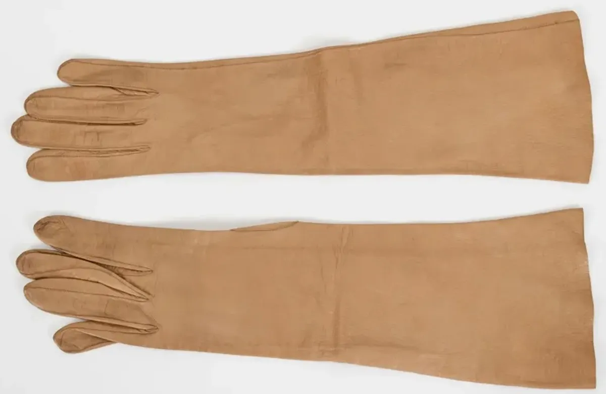 Herm s Beige Lambkin Long Vintage Gloves - Vintage Lux