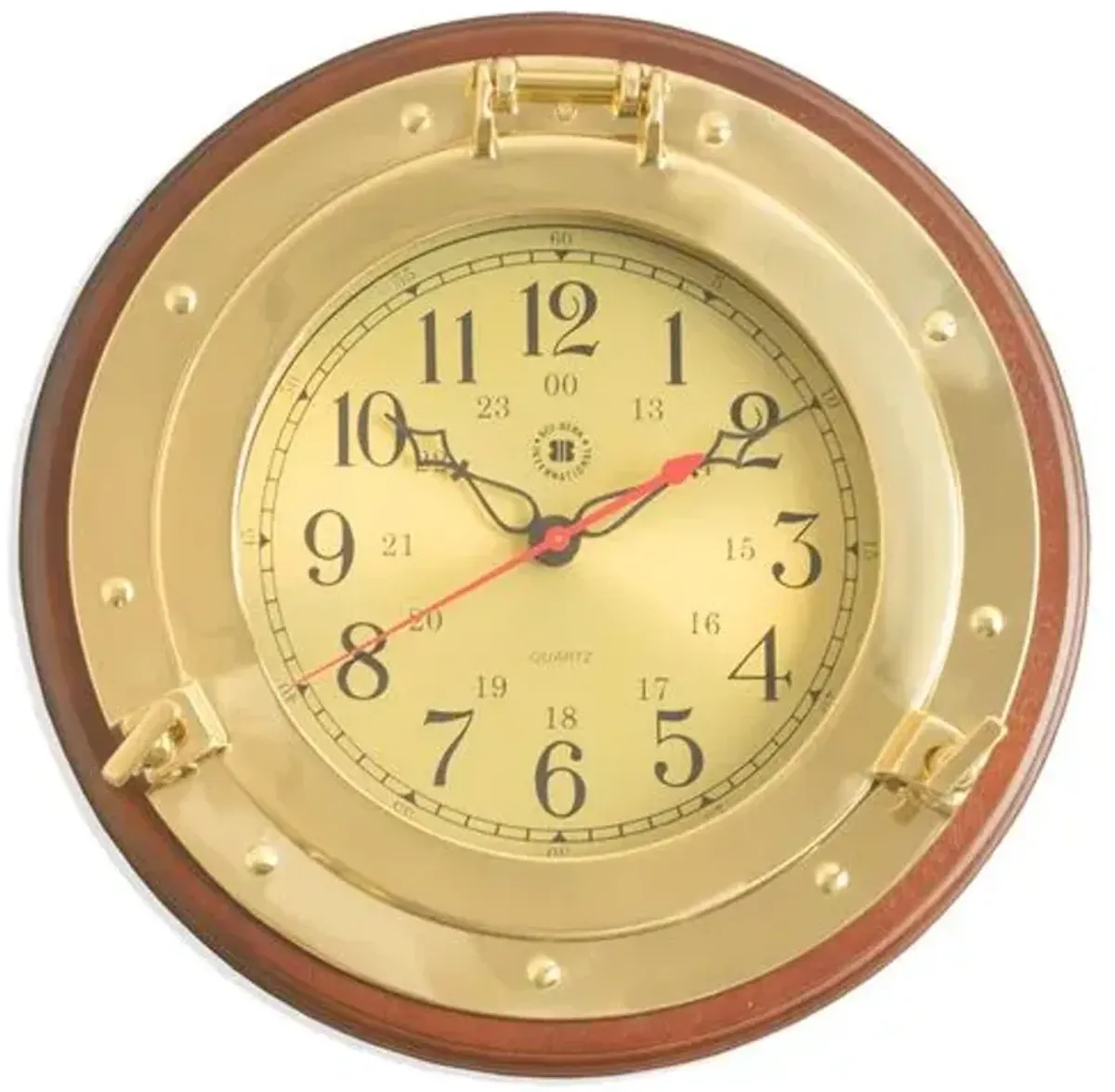 Brass Porthole Wall Clock - Gold