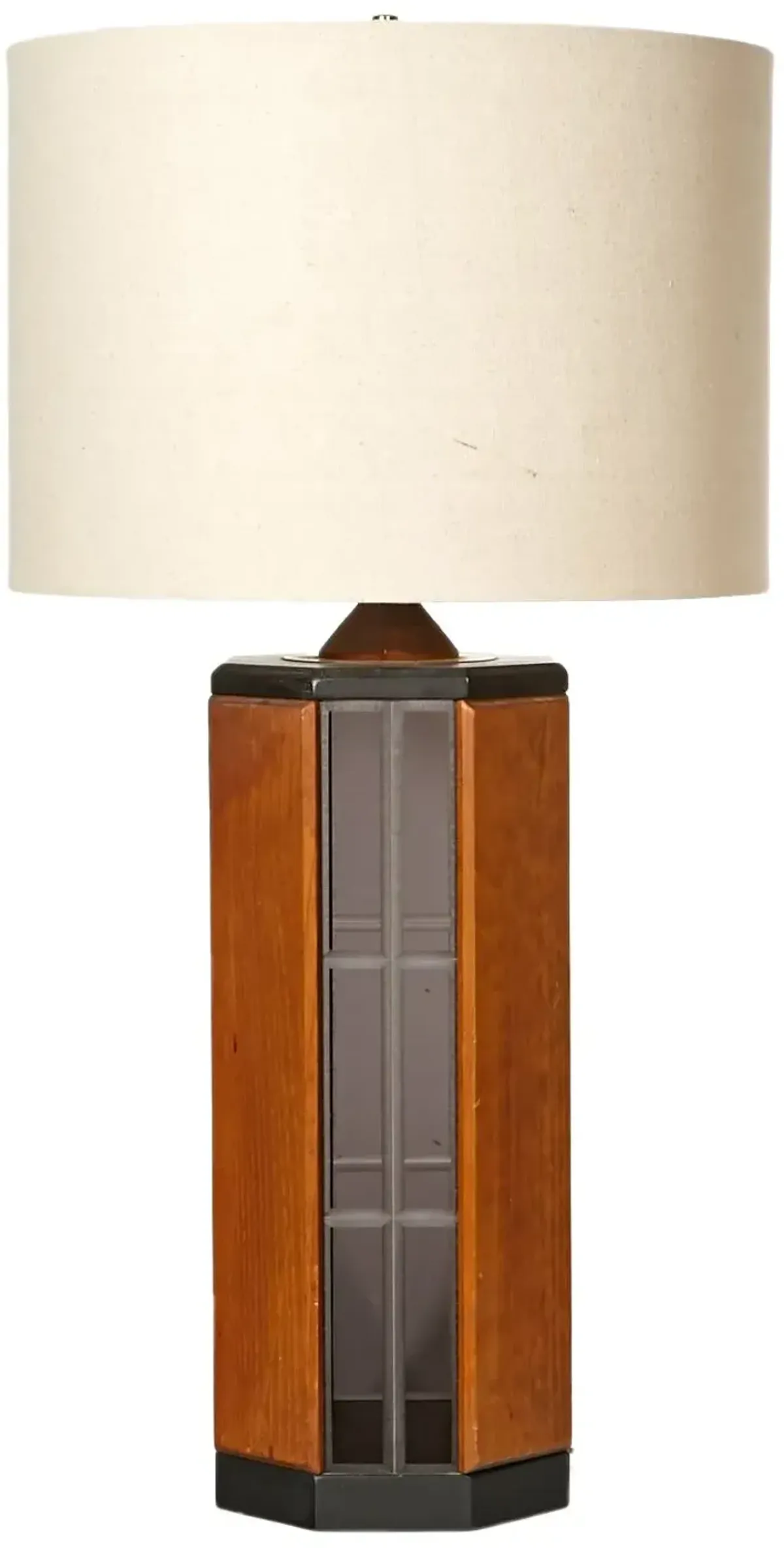 1970s Smoked Glass & Wood Table Lamp - 2-b-Modern