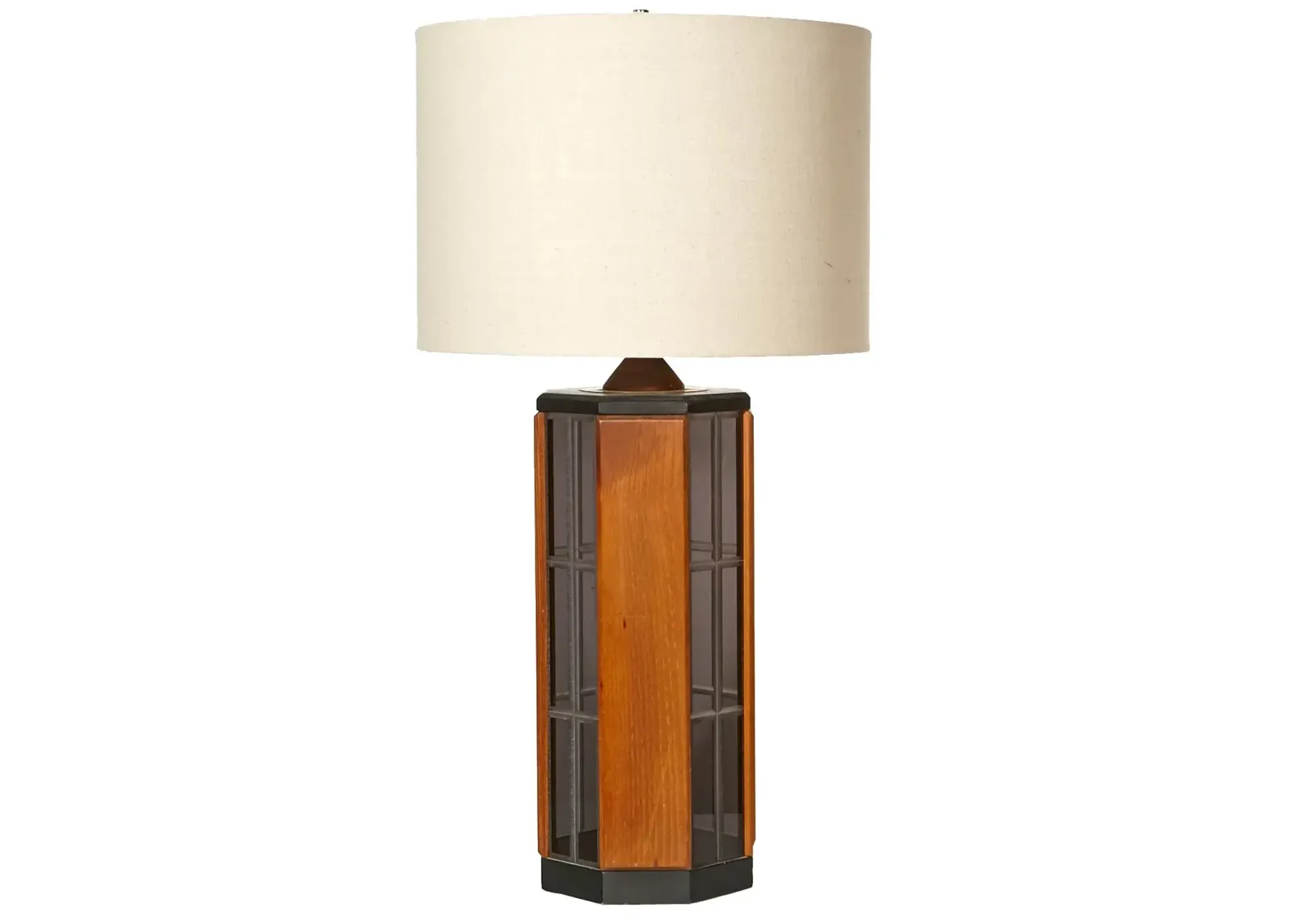 1970s Smoked Glass & Wood Table Lamp - 2-b-Modern