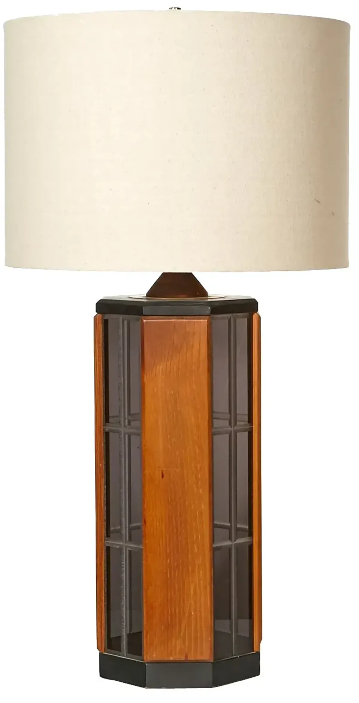 1970s Smoked Glass & Wood Table Lamp - 2-b-Modern