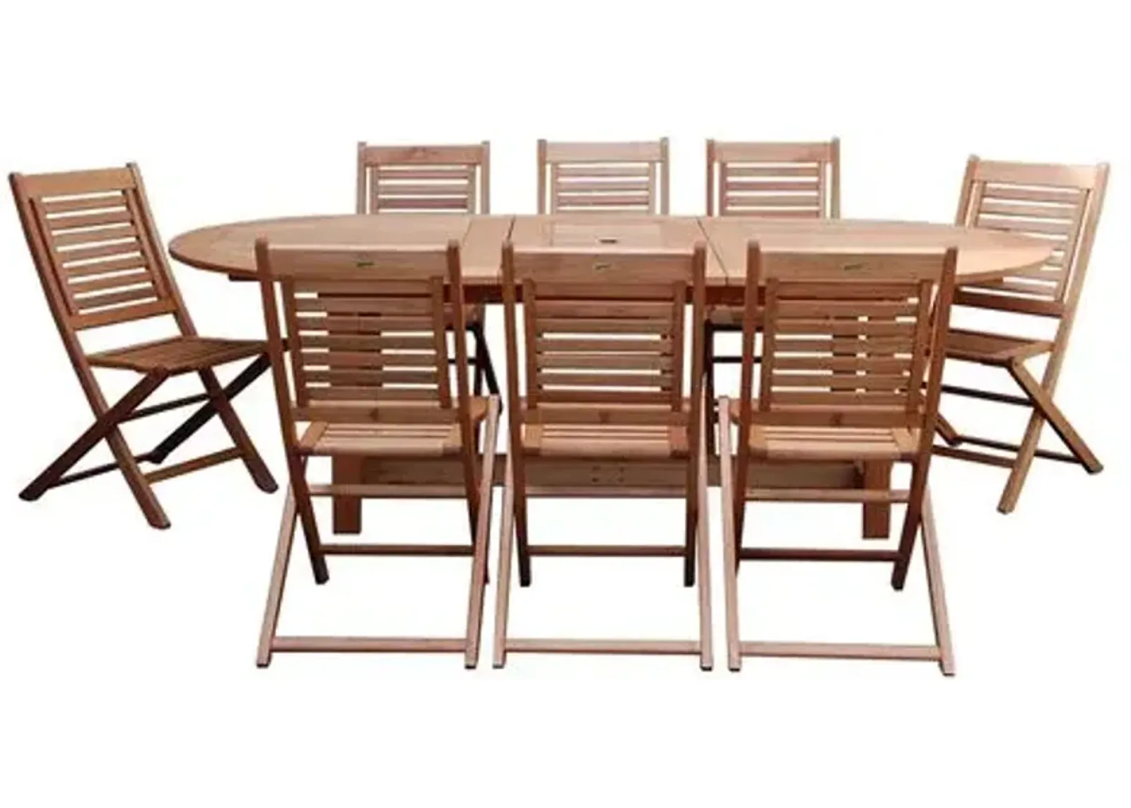 Milano 9-Pc Outdoor Dining Set - Natural Eucalyptus - Brown