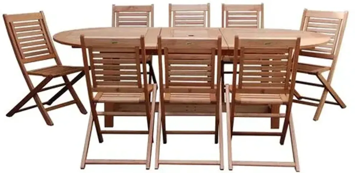 Milano 9-Pc Outdoor Dining Set - Natural Eucalyptus - Brown