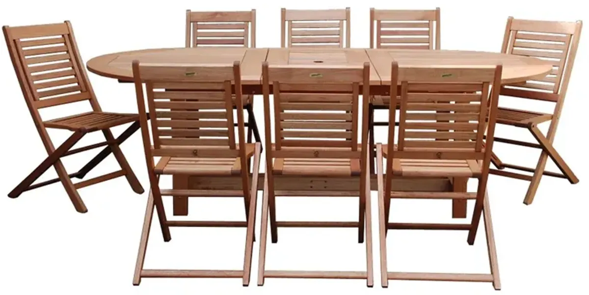 Milano 9-Pc Outdoor Dining Set, Natural Eucalyptus
