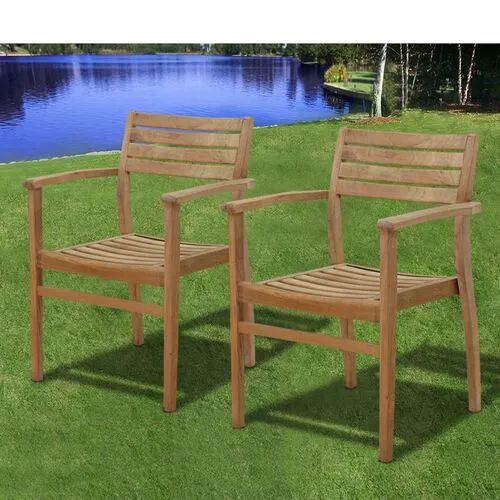 Set of 4 Coventry Teak Outdoor Stack Chairs - Brown