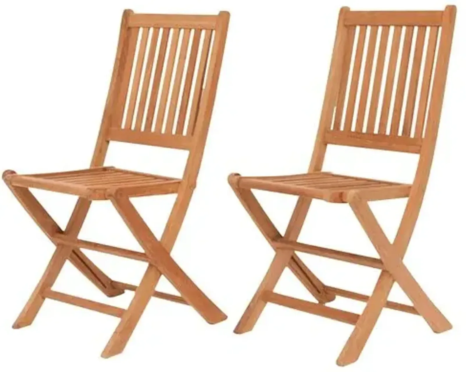 Set of 2 Landen Outdoor Teak Folding Chairs - Natural - Brown