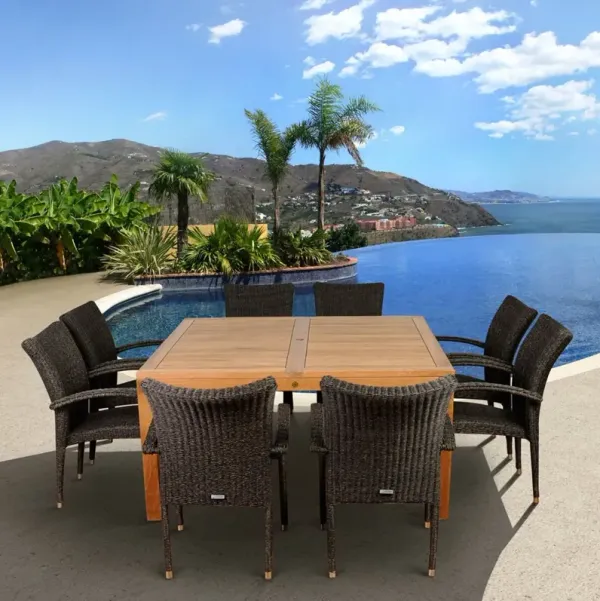 Odion 9-Pc Outdoor 9-Pc Dining Set, Natural Teak