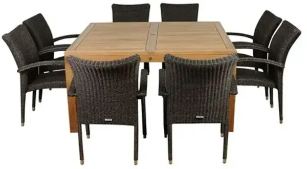 Odion 9-Pc Outdoor 9-Pc Dining Set - Natural Teak - Brown