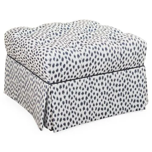 Gains Ottoman - Sunbrella Indigo Spots - Miles Talbott - Handcrafted - Blue