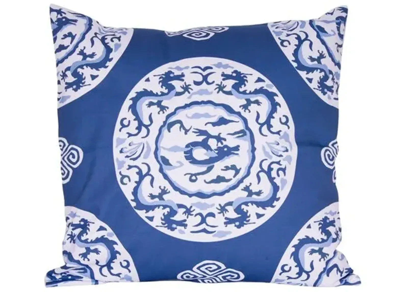 Dragon 22x22 Chinoiserie Pillow - Blue - Dana Gibson