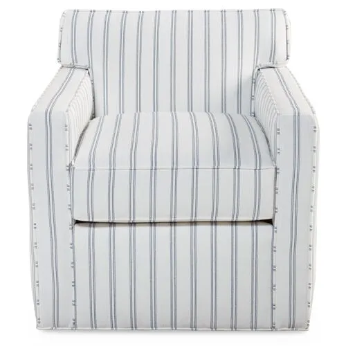 Kelton Swivel Chair - Navy/White Stripe Sunbrella - Joe Ruggiero - Handcrafted