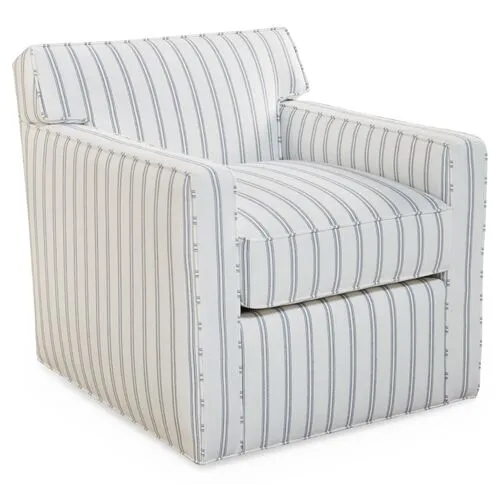 Kelton Swivel Chair - Navy/White Stripe Sunbrella - Joe Ruggiero - Handcrafted